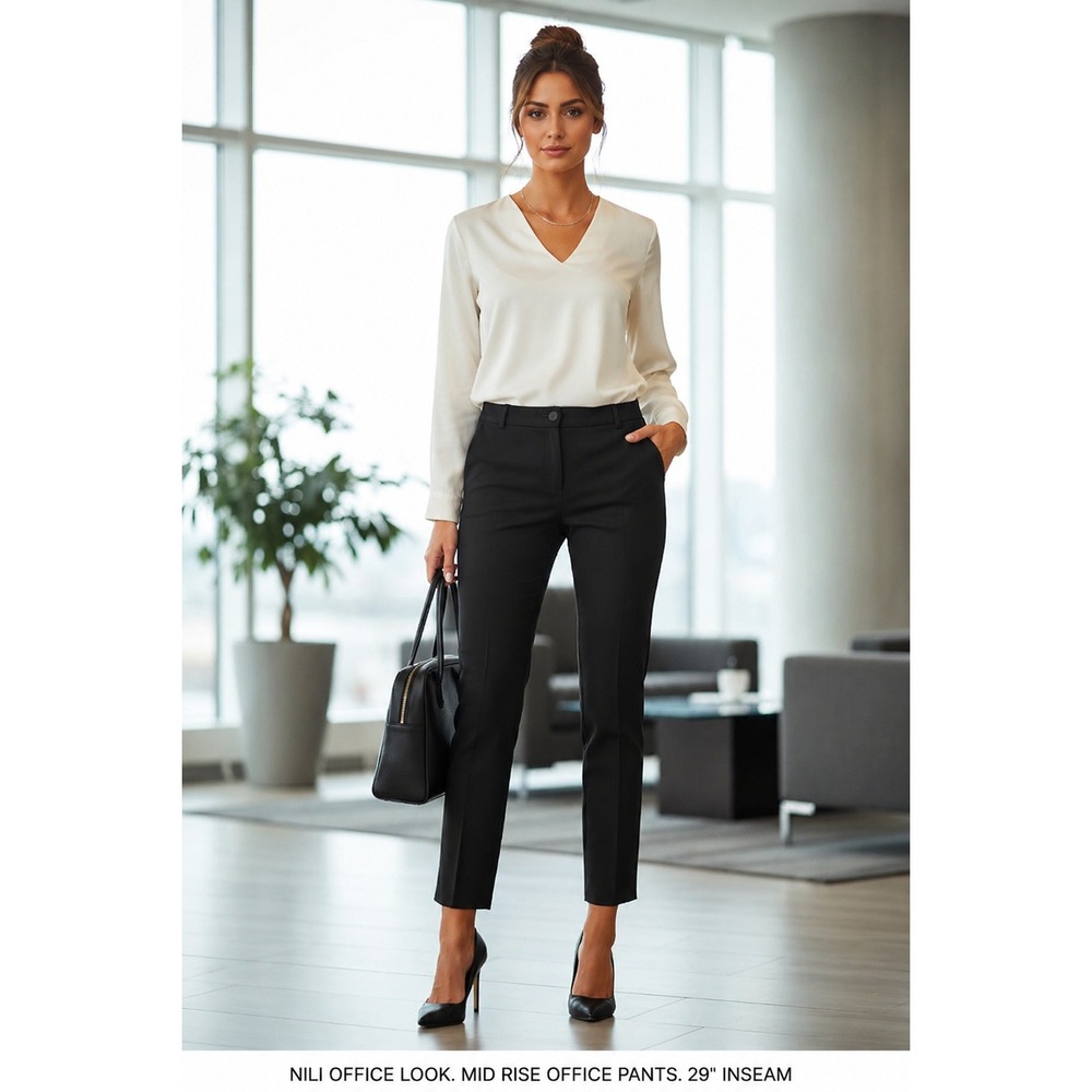 NILI LOTAN Evan Black 99% Wool Slim Leg Ankle Zip Trousers Sz 8 Office USA $650